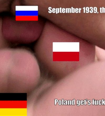 Poland gets fucked by soviet union and germany ww2 political caption